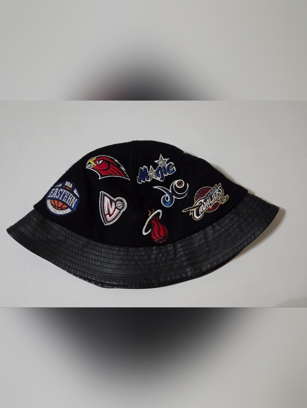 Reebok Black Bucket Hat with Multicolor NBA Patch Logos OS